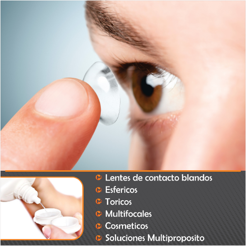 Lentes de contacto blandos Esfericos Toricos Multifocales Cosmeticos Soluciones Multiproposito